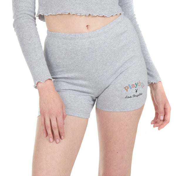 Playboy Women's Rainbow Masthead Bike Shorts Women's - Shorts Heather Grey