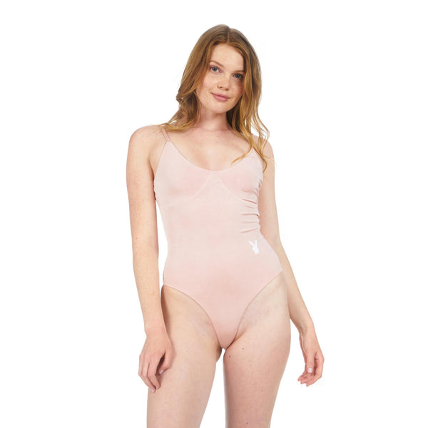 Playboy Women's Slinky Bunny Tail Bodysuit Women's - Lingerie Pink
