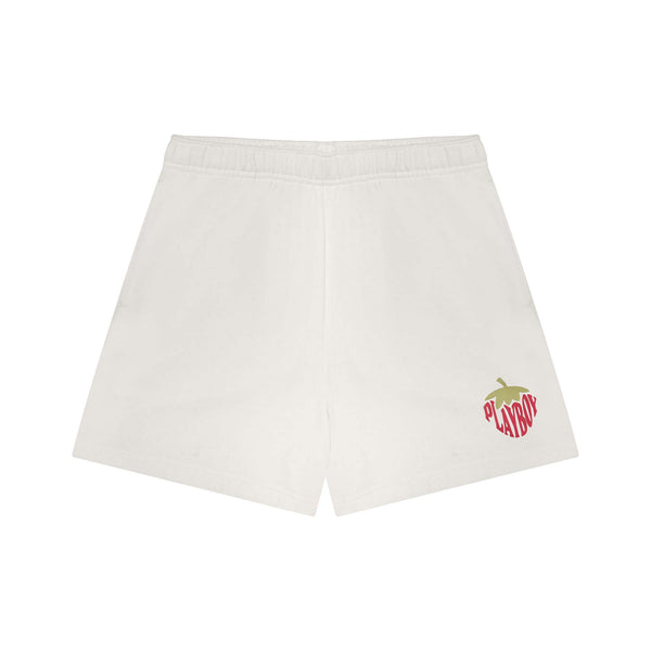 playboy Women's Strawberry Love Boyfriend Sweatshort Women's - Shorts White alyssum