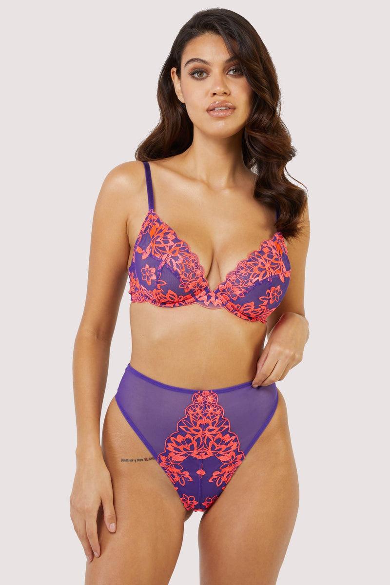 Playful Promises Ada Purple And Neon Pink Blossom Plunge Bra
