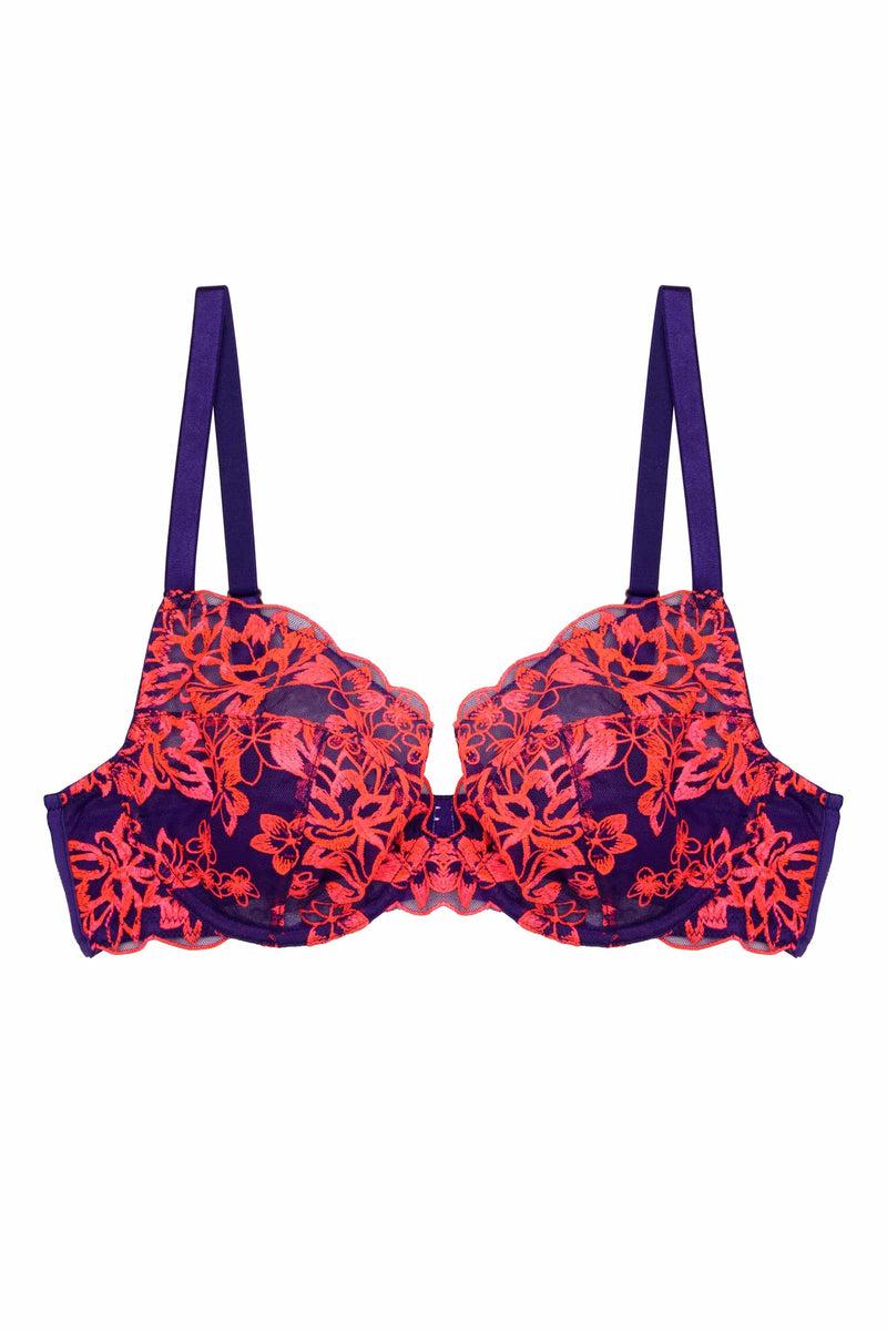 Playful Promises Ada Purple And Neon Pink Blossom Plunge Bra