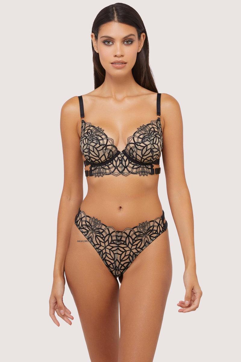 Playful Promises Aisha Black Optical Embroidery Ring Thong