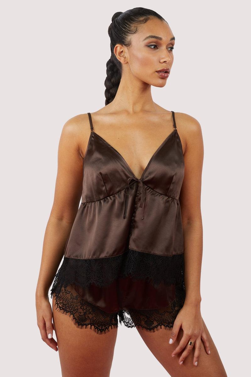 playful promises Alaia Chocolate Brown Caged Cami Pyjama Top & Shorts