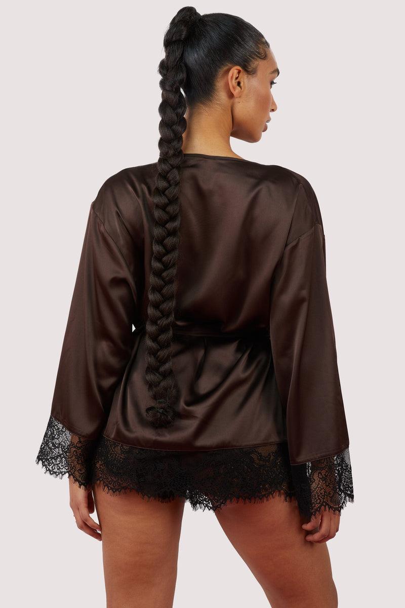 Playful Promises Alaia Chocolate Brown Caged Kimono