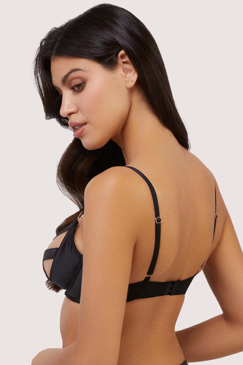 Playful Promises Alessia Black Satin And Illusion Mesh Plunge Buckled Bra