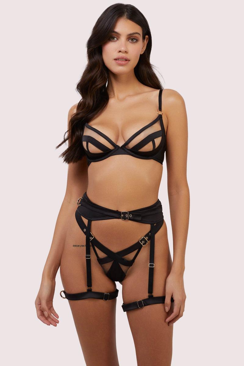 Playful Promises Alessia Black Satin Buckled Harness Suspender