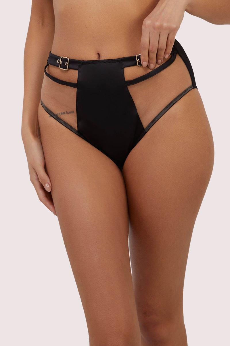 playful promises Alessia Black Satin Illusion Mesh High-Waist Brief