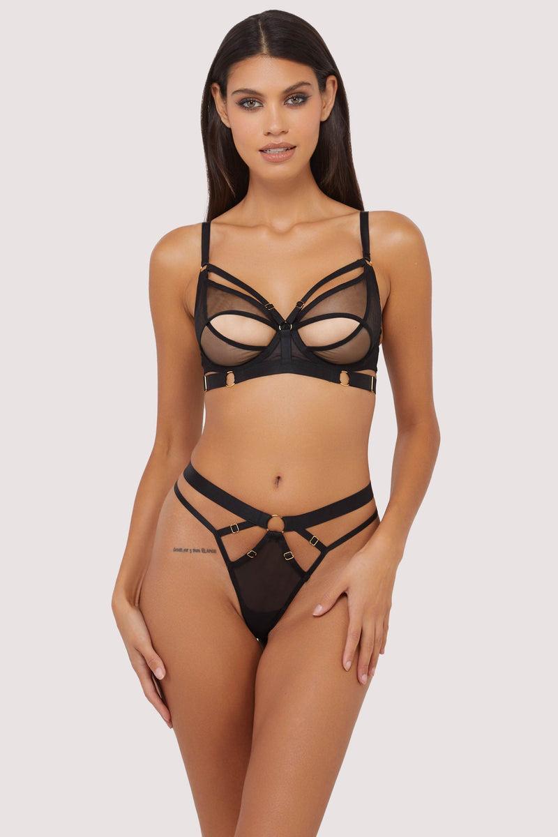 Playful Promises Alexa Black Mesh Overlay Thick Strap Bra