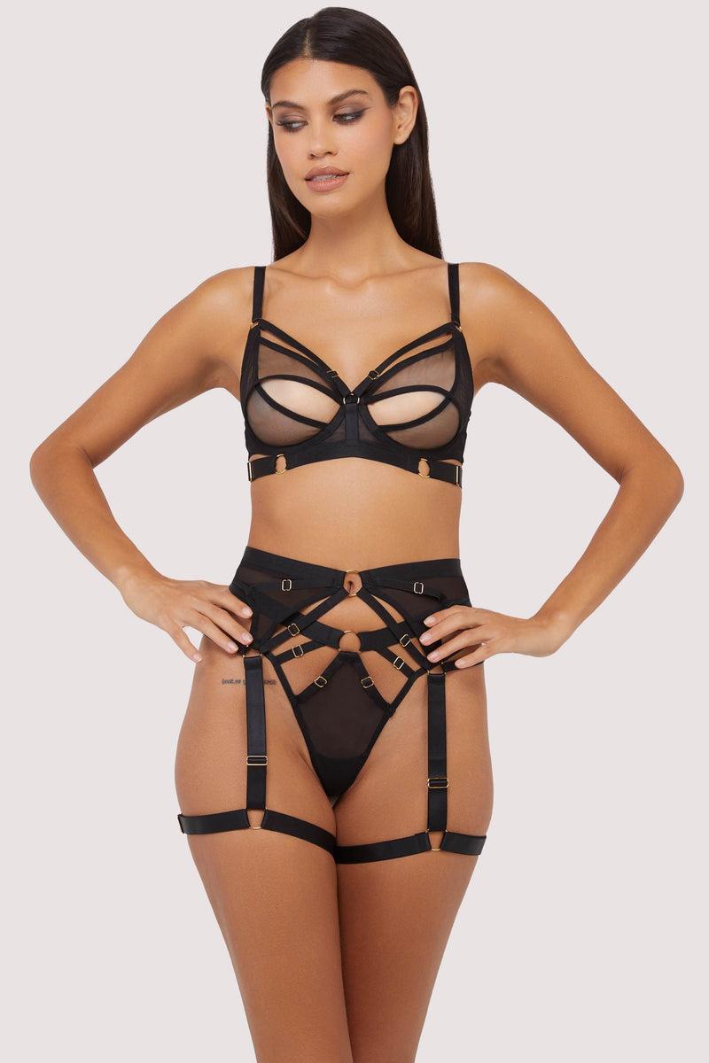 Playful Promises Alexa Black Mesh Overlay Thick Strap Suspender