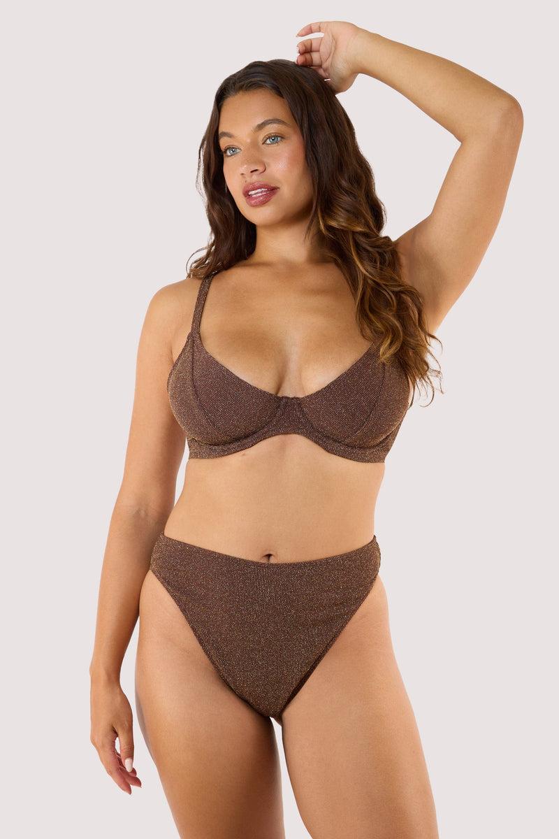 Playful Promises Amber Bronze High Waist Leg Bikini Bottom