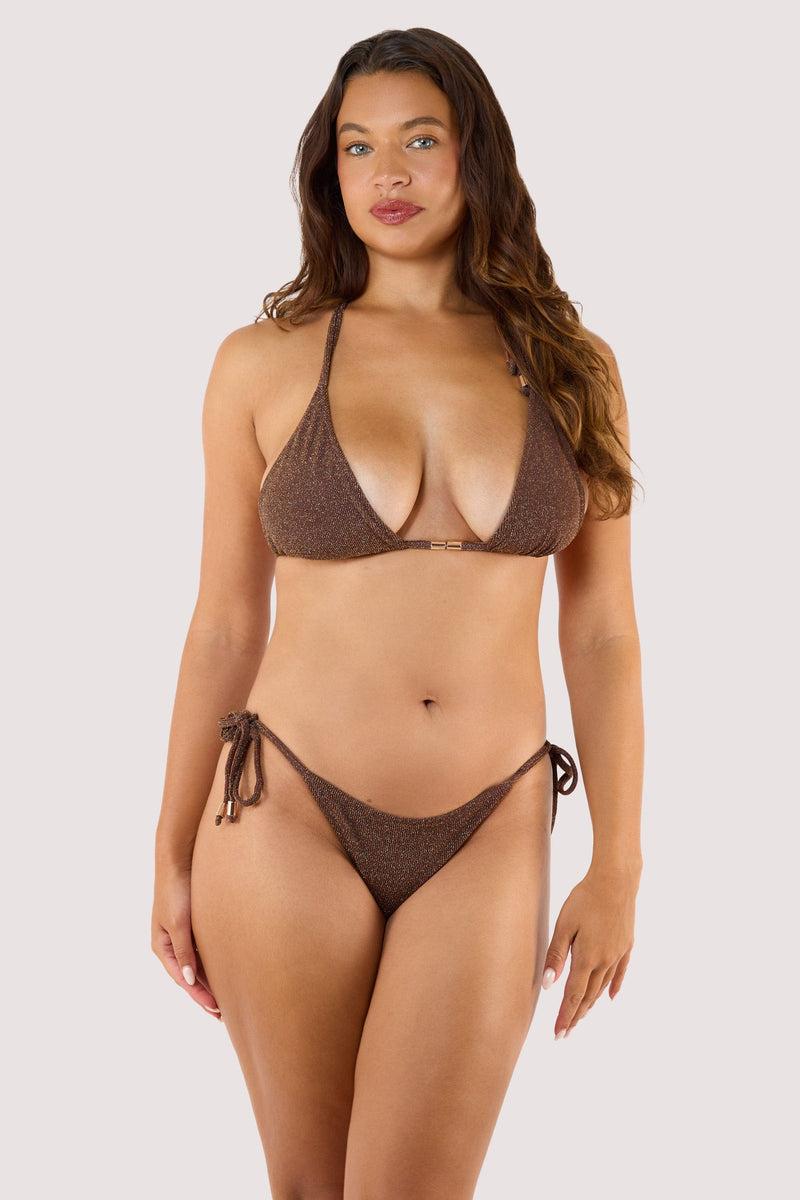 Playful Promises Amber Bronze Tie Side Bikini Bottom