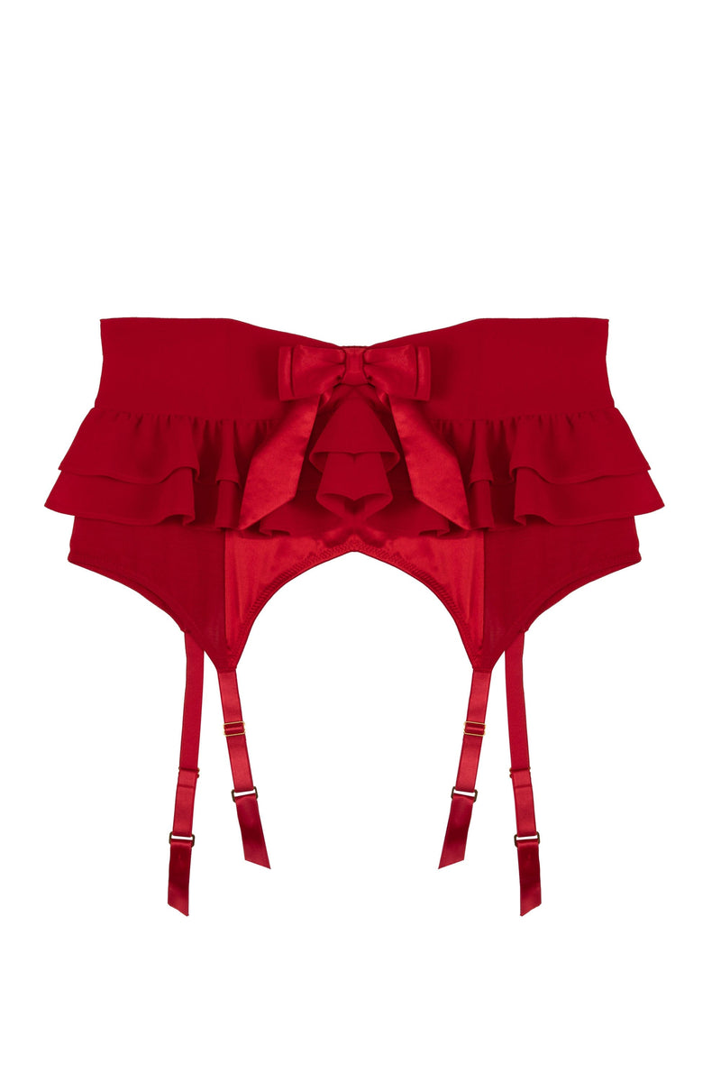 Playful Promises Annette Red Satin Skirted Suspender Belt