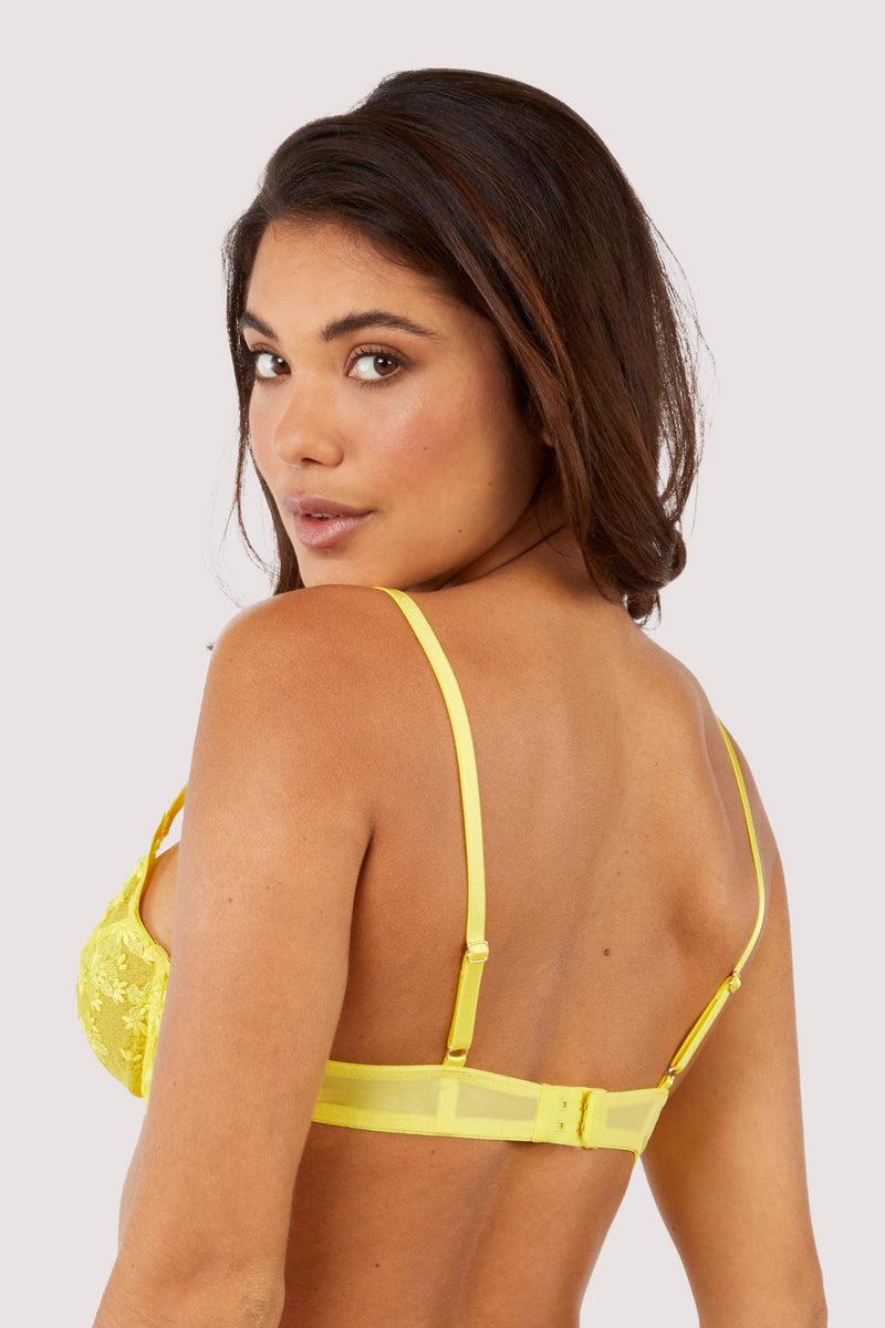 Playful Promises Audre Yellow Embroidery Plunge Bra