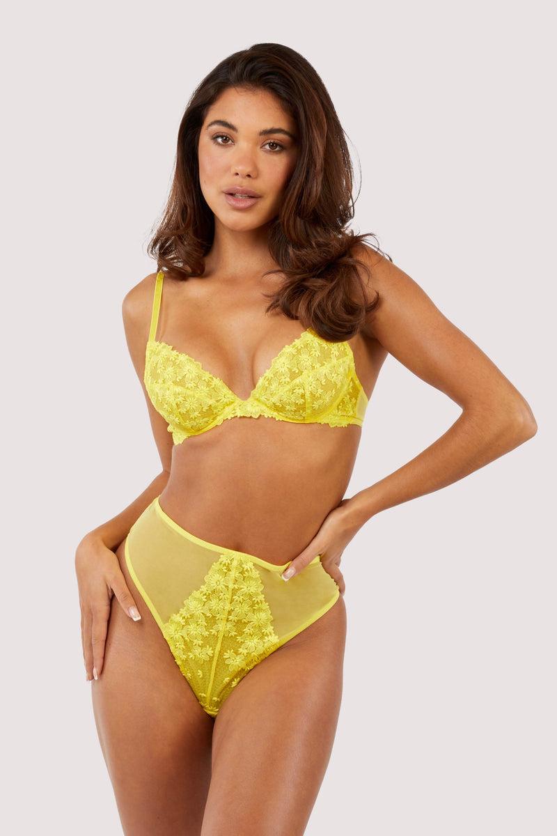 Playful Promises Audre Yellow Embroidery Plunge Bra