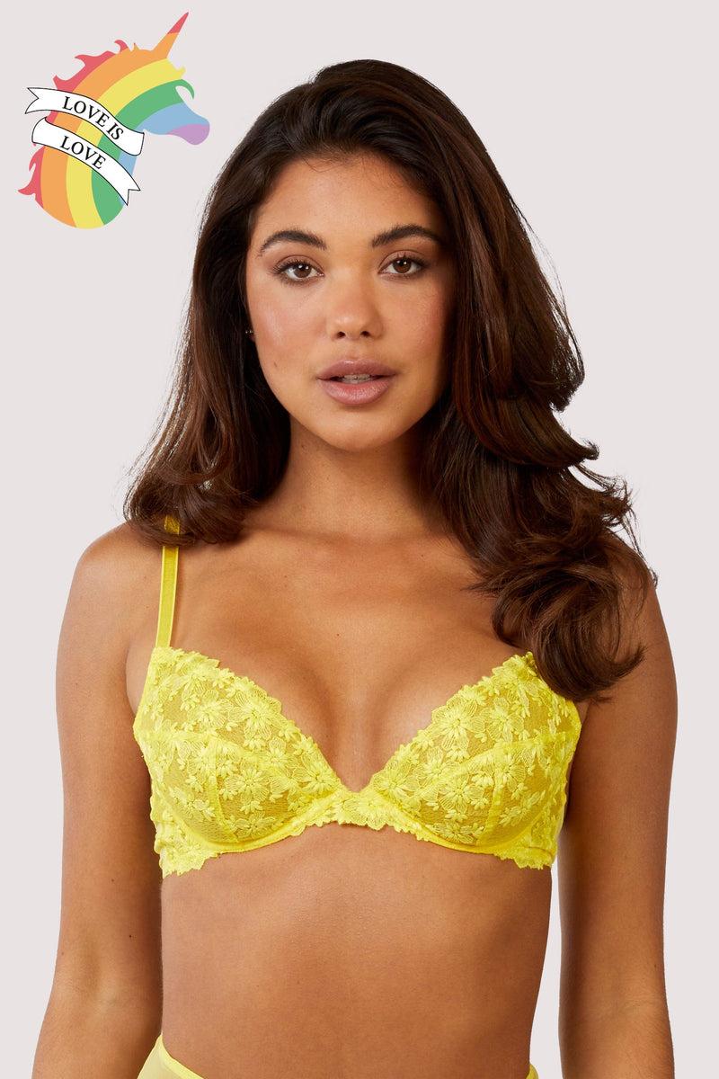 playful promises Audre Yellow Embroidery Plunge Bra