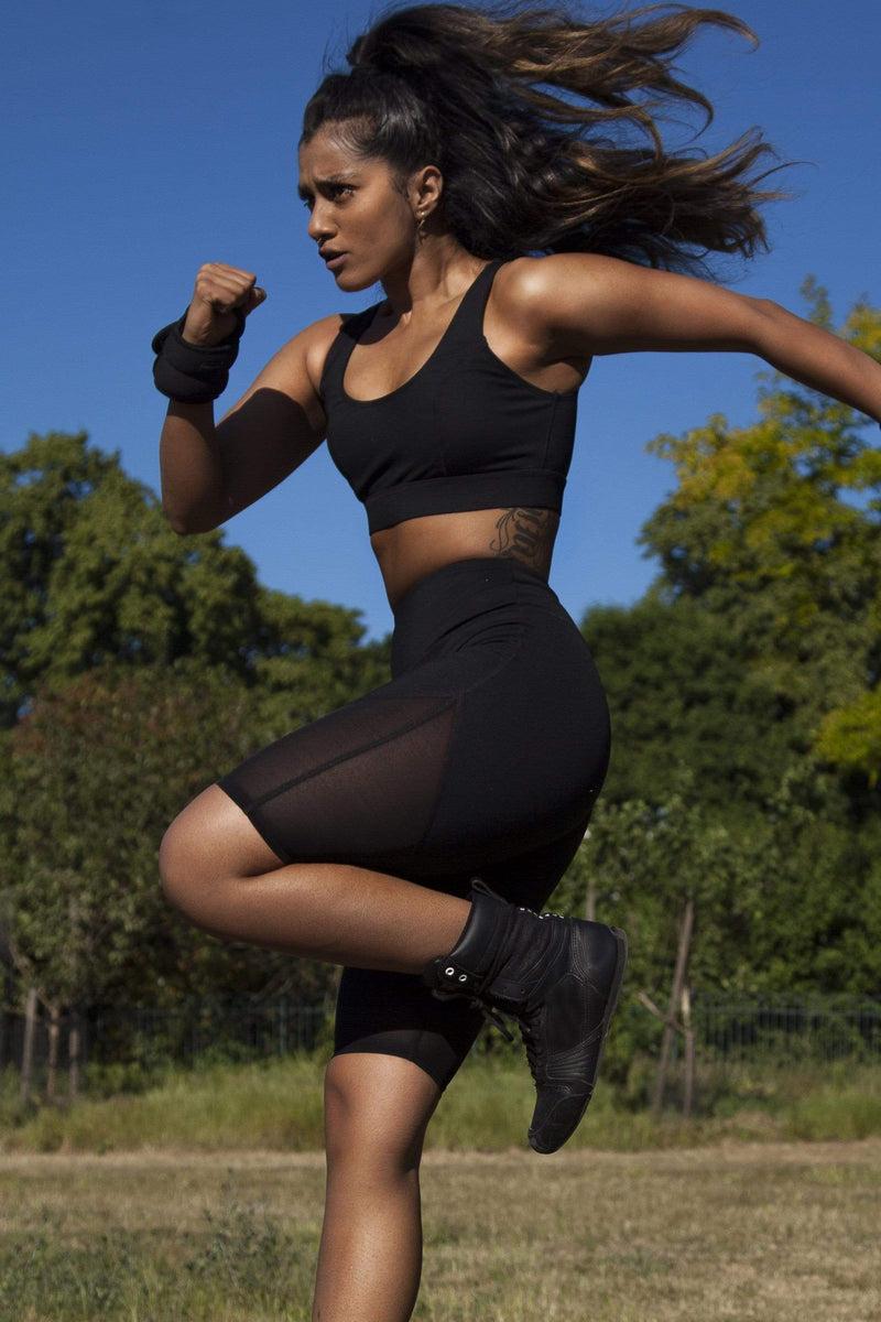 Playful Promises Black Cycling Shorts With Mesh Panel