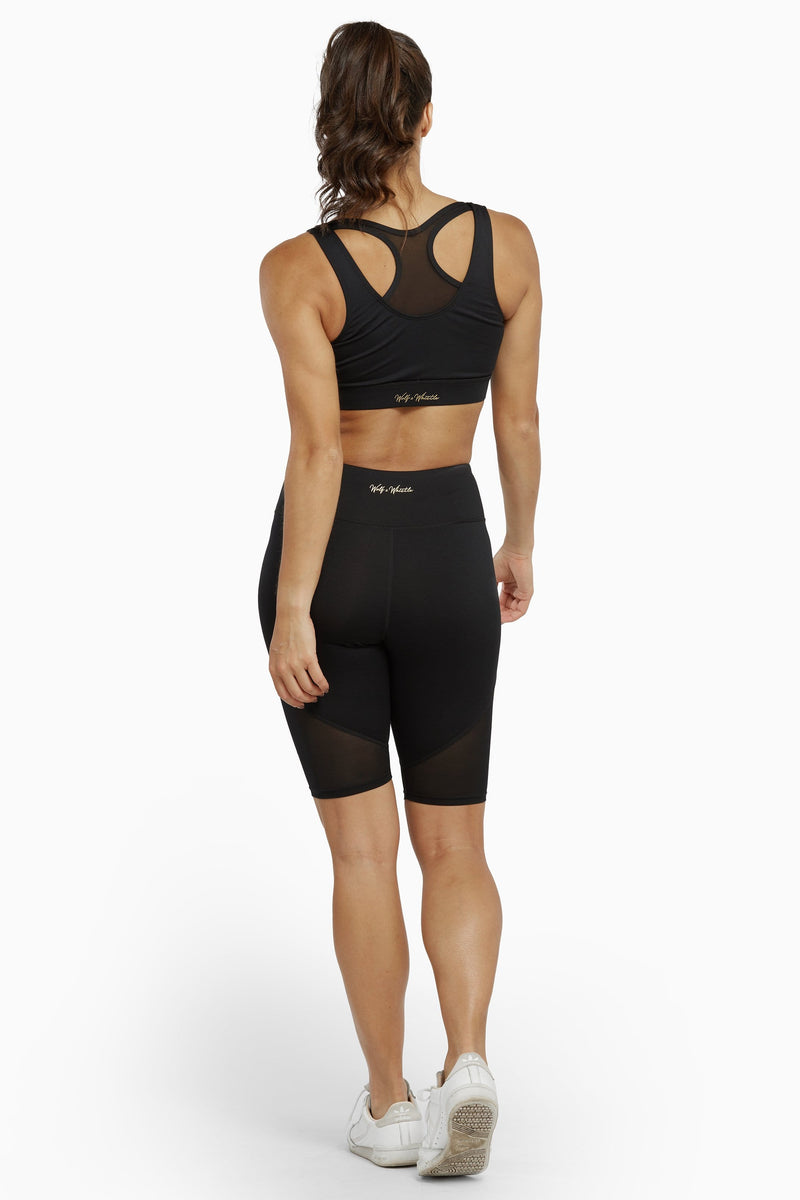 Playful Promises Black Cycling Shorts With Mesh Panel