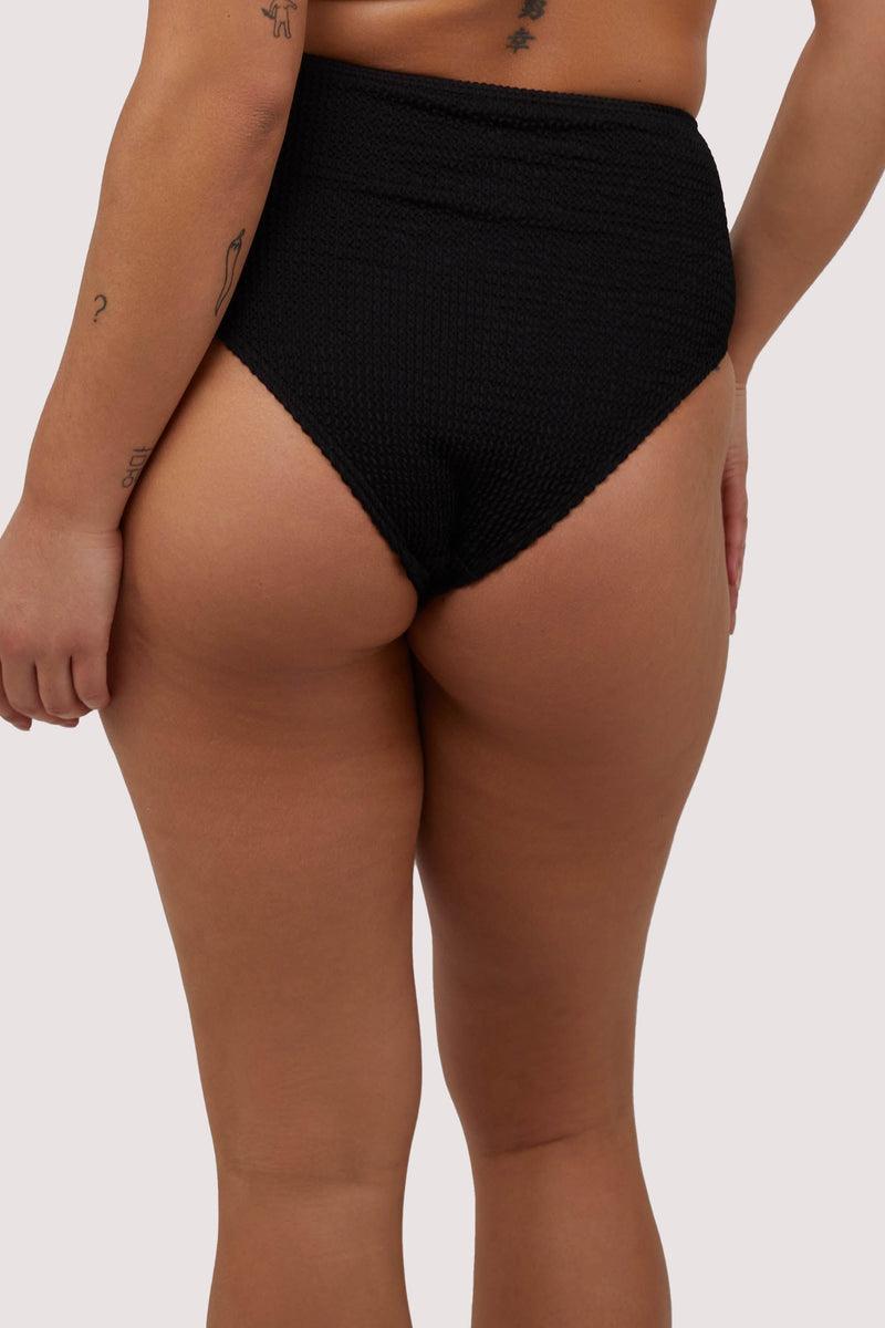 Playful Promises Black Textured High Waisted Bikini Bottom