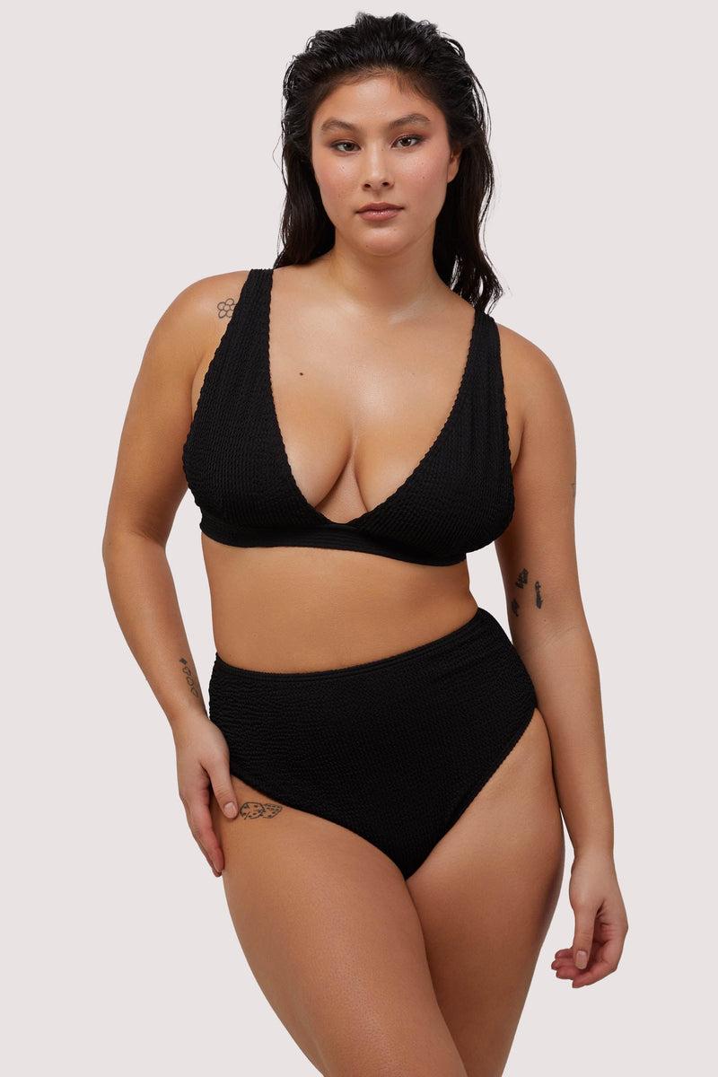 Playful Promises Black Textured High Waisted Bikini Bottom