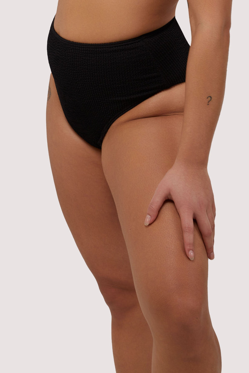 Playful Promises Black Textured High Waisted Bikini Bottom