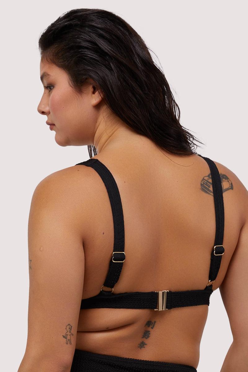 Playful Promises Black Textured Non Wired Plunge Bikini Top Fuller Bust Exclusive