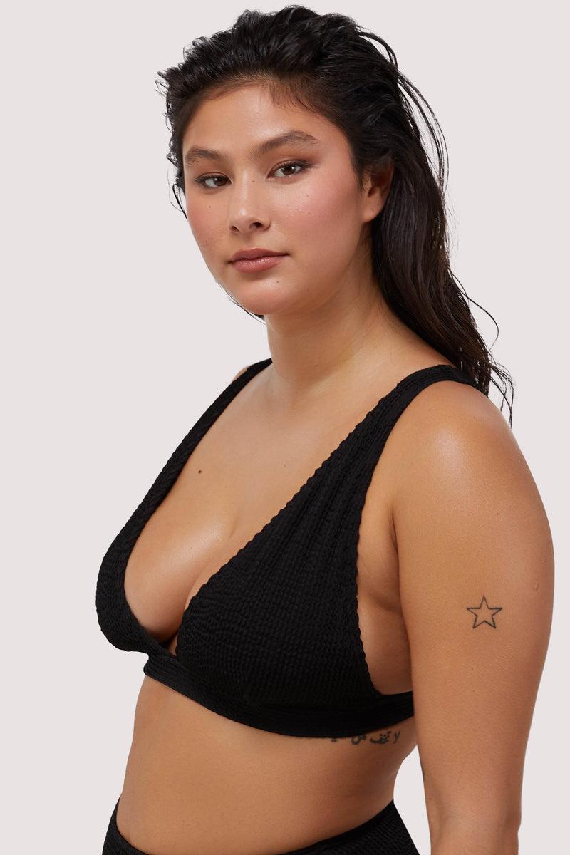 Playful Promises Black Textured Non Wired Plunge Bikini Top Fuller Bust Exclusive