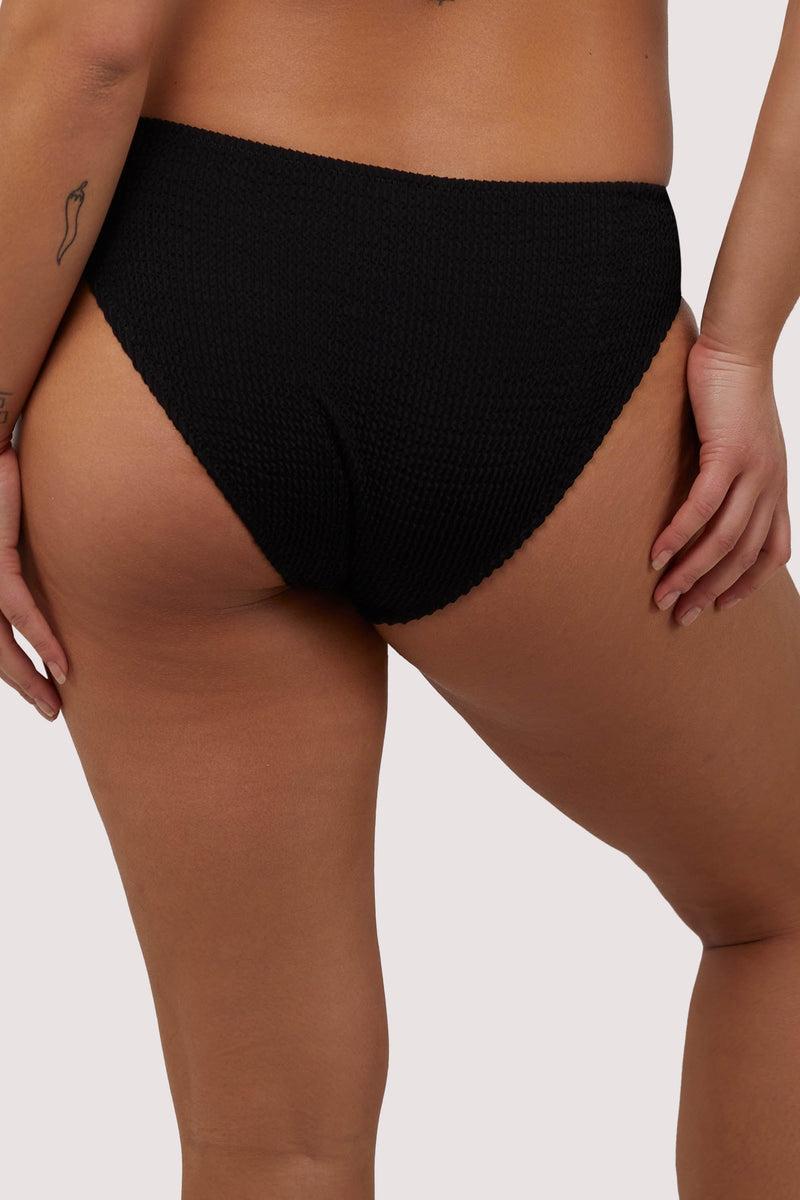 Playful Promises Black Textured Ruched Sides Bikini Bottom