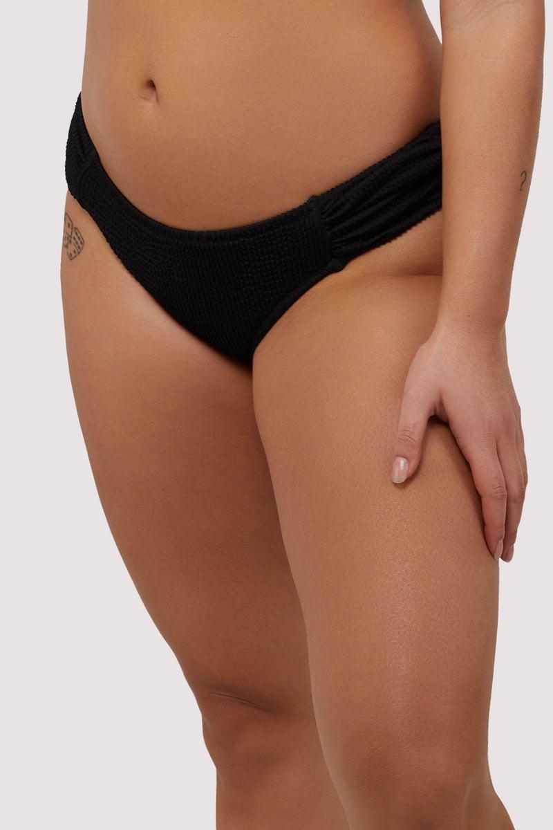 Playful Promises Black Textured Ruched Sides Bikini Bottom