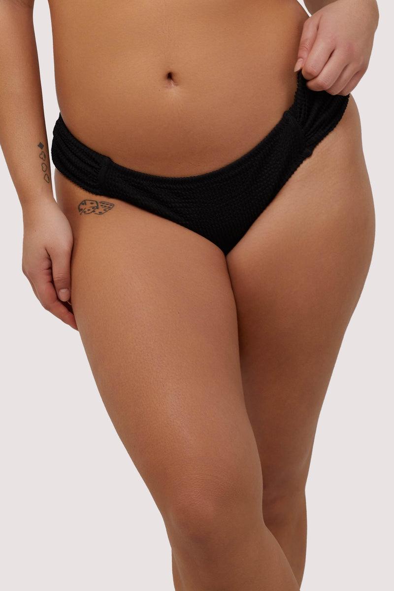 playful promises Black Textured Ruched Sides Bikini Bottom