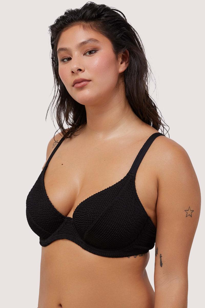 Playful Promises Black Textured Wired Plunge Bikini Top