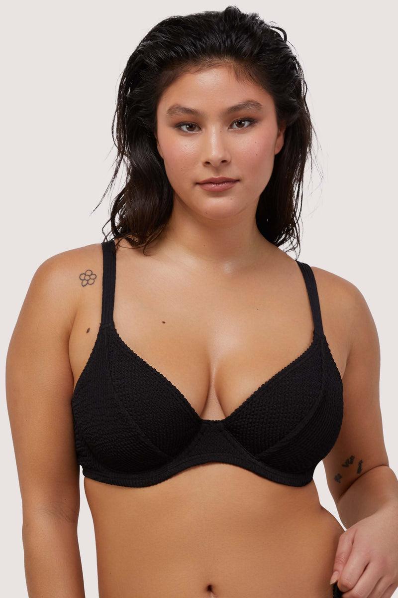 playful promises Black Textured Wired Plunge Bikini Top