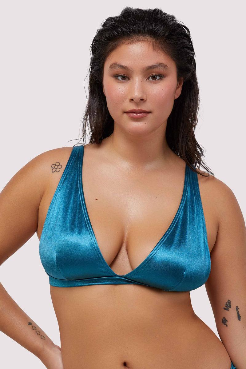 playful promises Blue Shine Non Wired Plunge Bikini Top Fuller Bust Exclusive