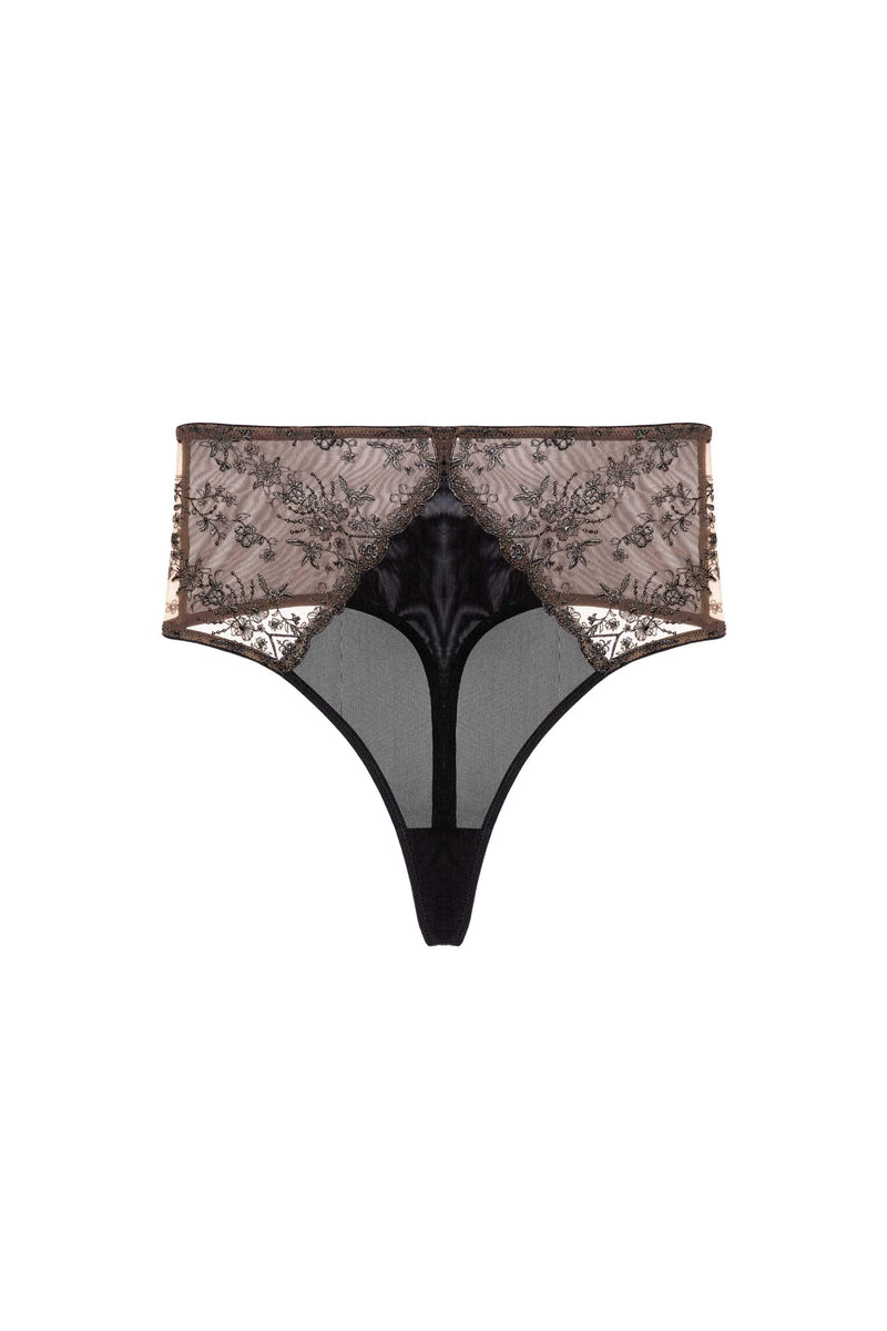Playful Promises Cassia Black Custom Embroidery High Waisted Thong