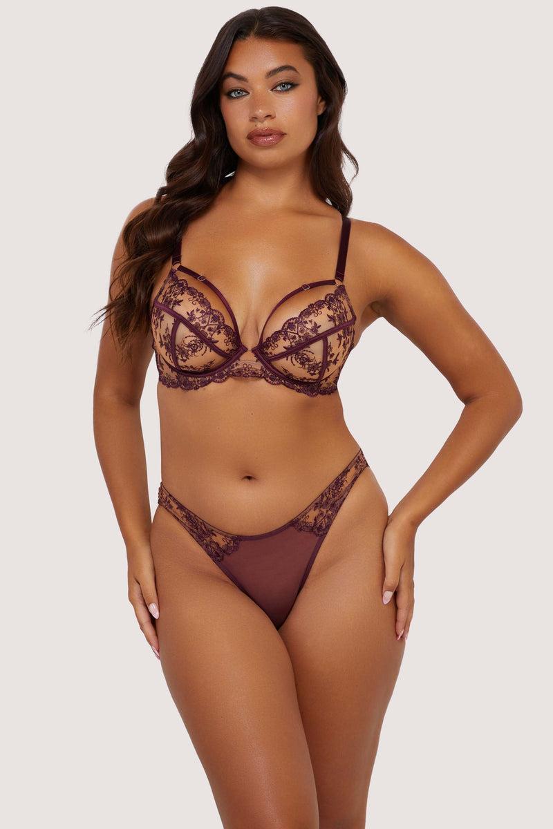 Playful Promises Cassia Wine Custom Embroidery Closed Brief