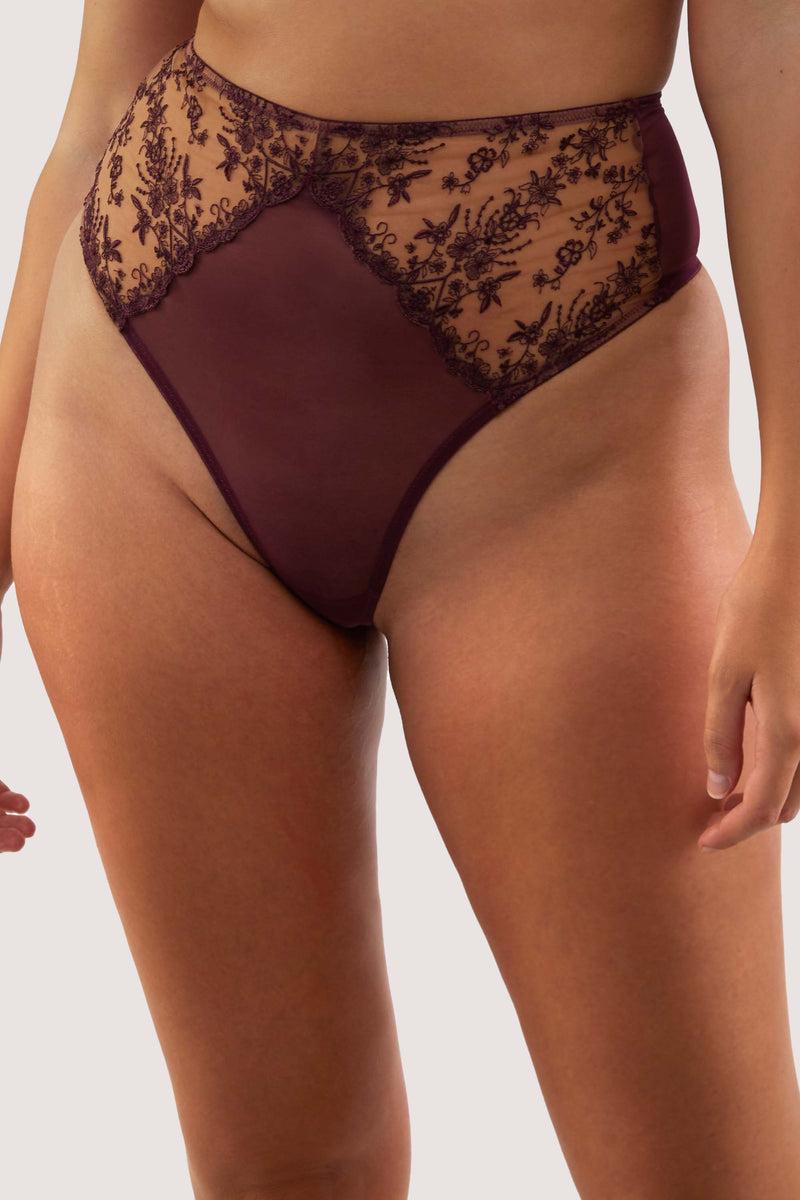 Playful Promises Cassia Wine Custom Embroidery High Waisted Thong