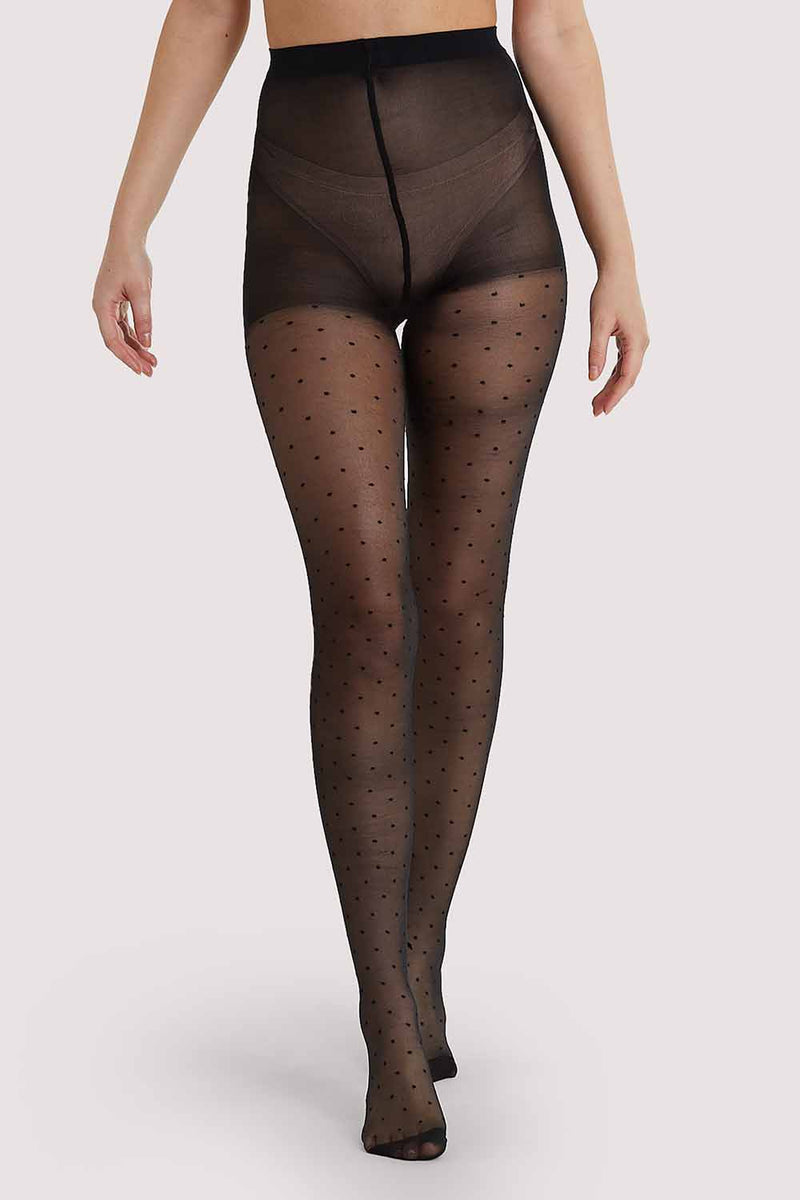 Playful Promises Dotty Seamed Tights With Bow Black