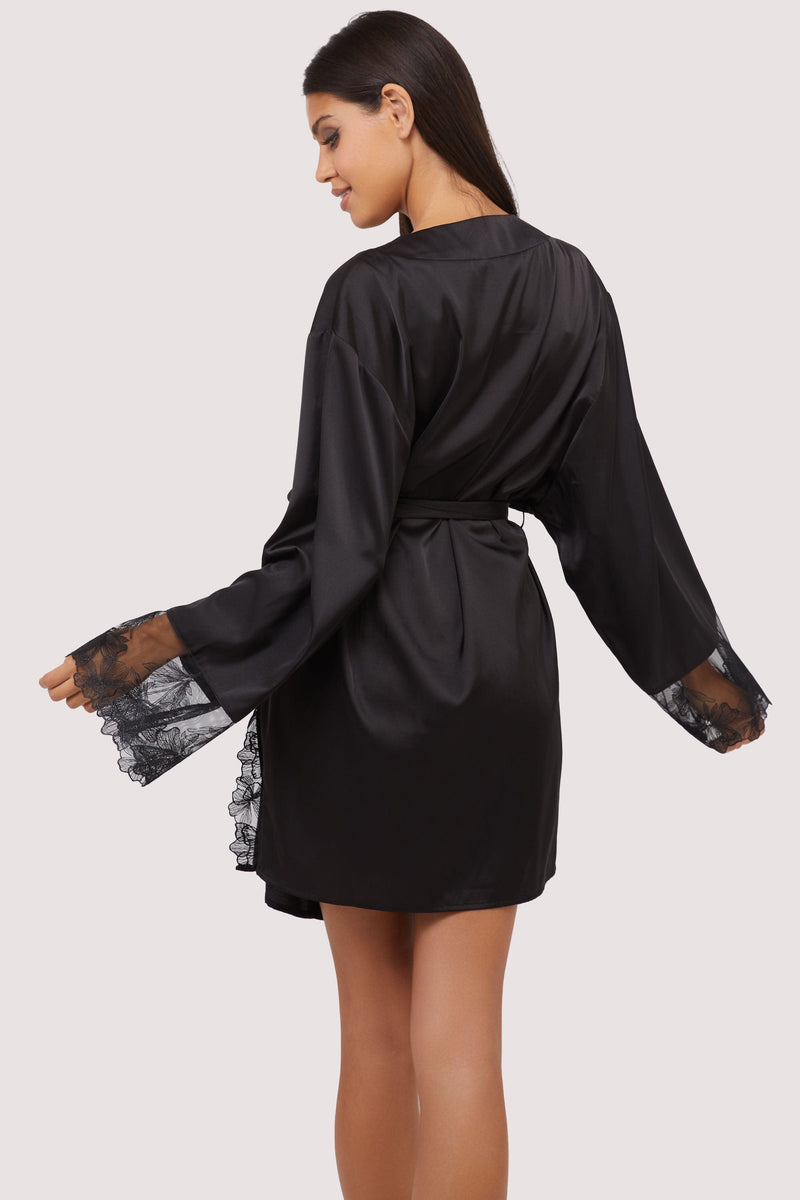 Playful Promises Eleanor Black Satin & Embroidery Robe