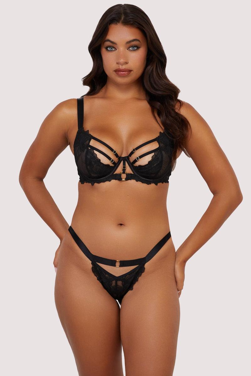 Playful Promises Eleanor Black Strappy Embroidery Balconette Bra
