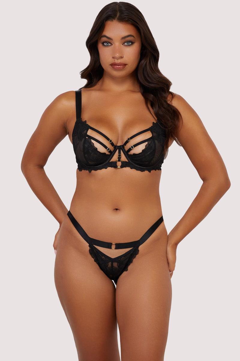 Playful Promises Eleanor Black Strappy Embroidery Brief