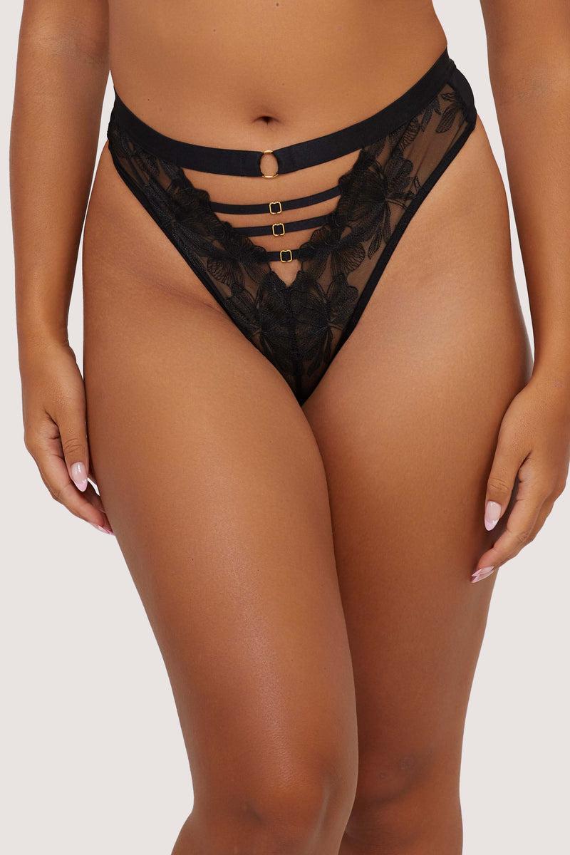 playful promises Eleanor Black Strappy Embroidery High Waist Thong