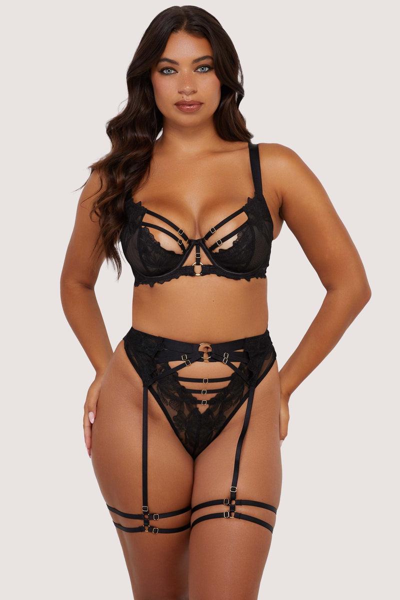 Playful Promises Eleanor Black Strappy Embroidery Thigh Harness