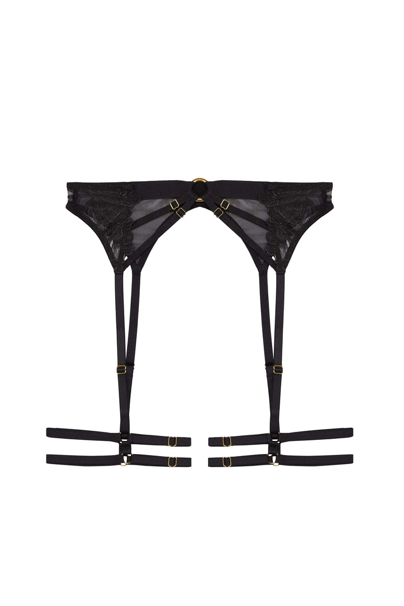 Playful Promises Eleanor Black Strappy Embroidery Thigh Harness