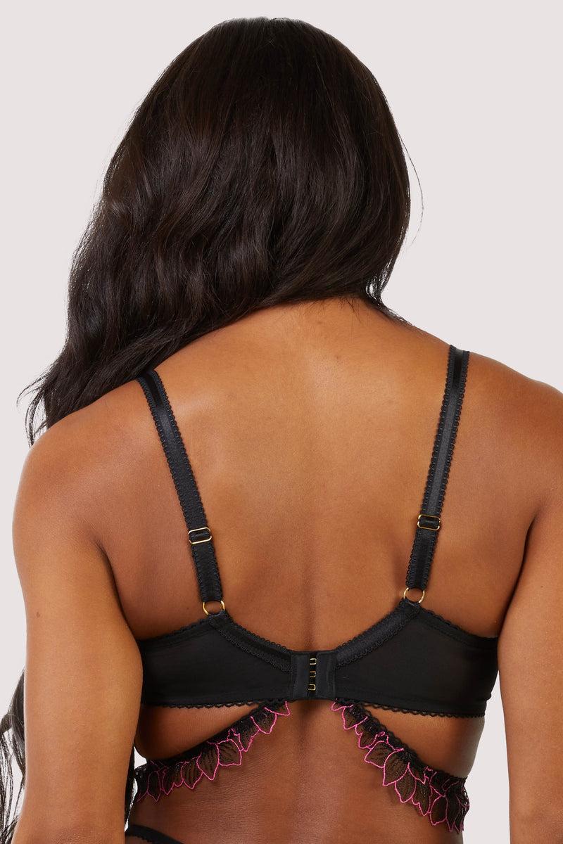 Playful Promises Eliza Black And Hot Pink Floral Embroidered Plunge Bra