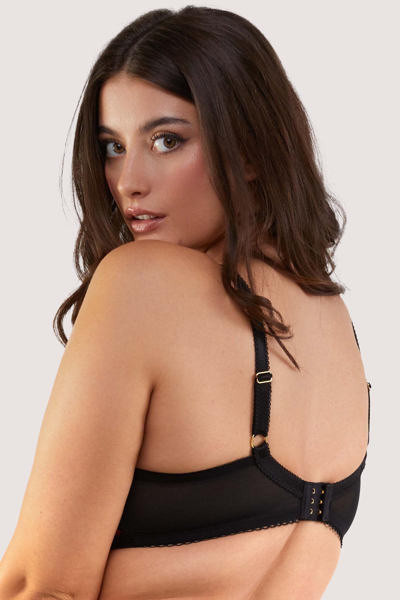 Playful Promises Elodie Black And Red Rosebud Embroidery Balconette Bra
