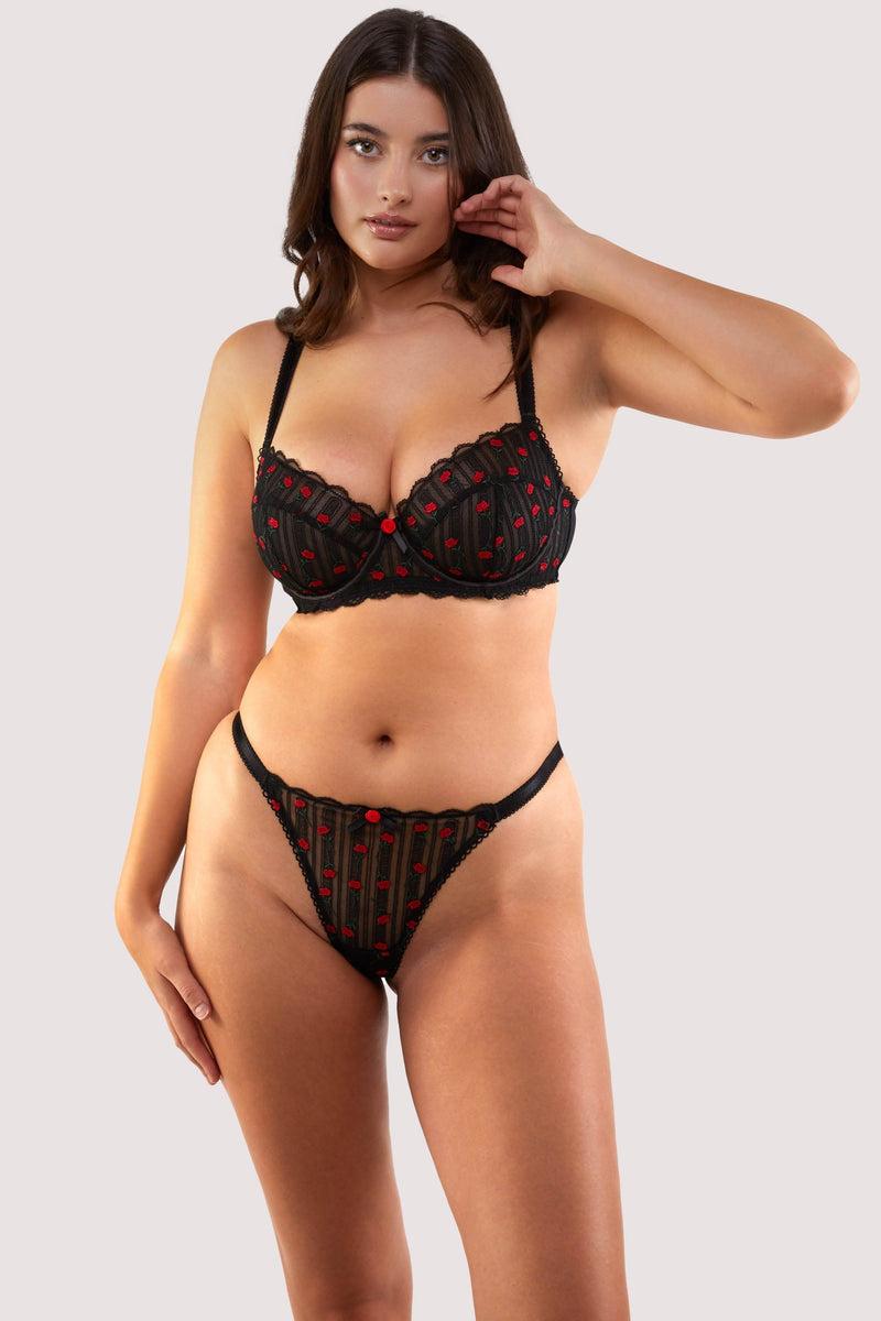 Playful Promises Elodie Black And Red Rosebud Embroidery Brief