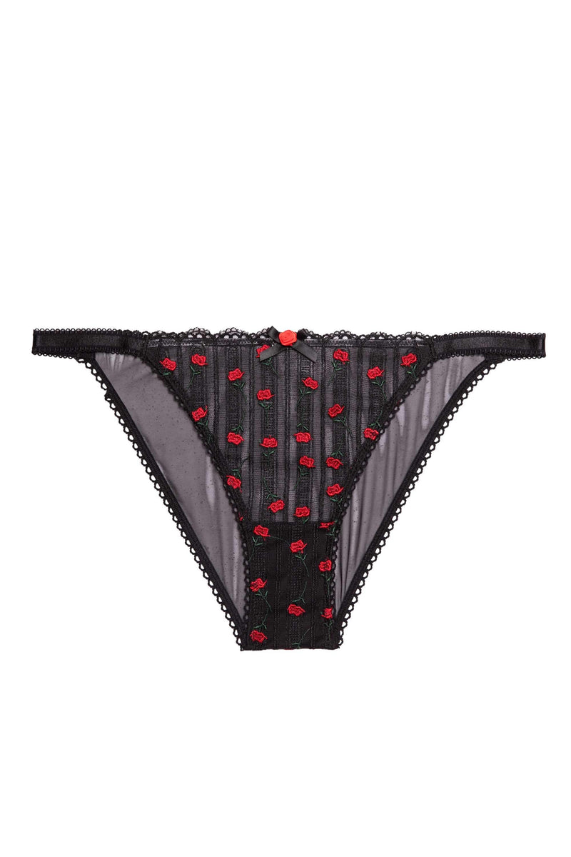 Playful Promises Elodie Black And Red Rosebud Embroidery Brief