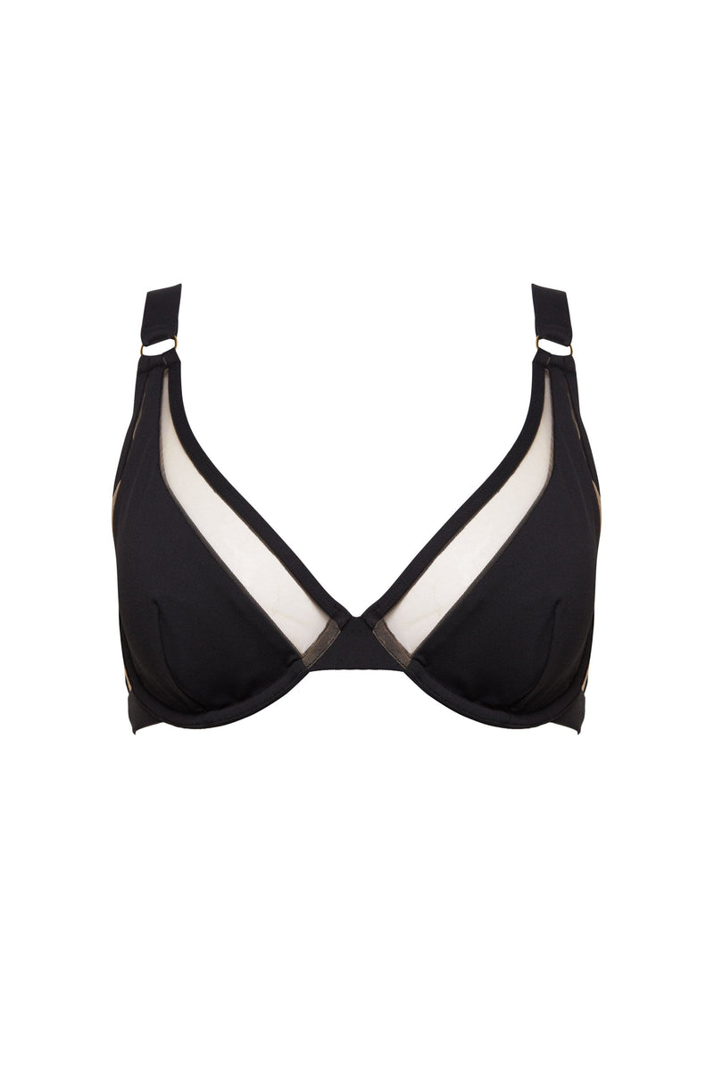 Playful Promises Eloise Black And Nude Mesh Wired Triangle Bikini Top