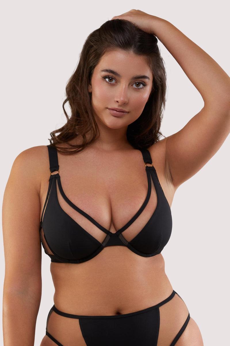 playful promises Eloise Black and Nude Mesh Wired Triangle Bikini Top