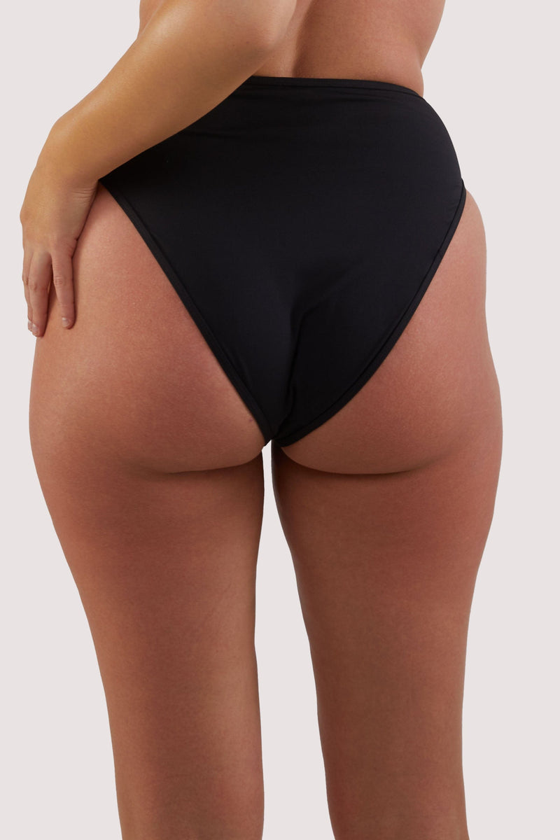 Playful Promises Eloise Black High-Waist High-Leg Bikini Bottoms With Nude Inserts