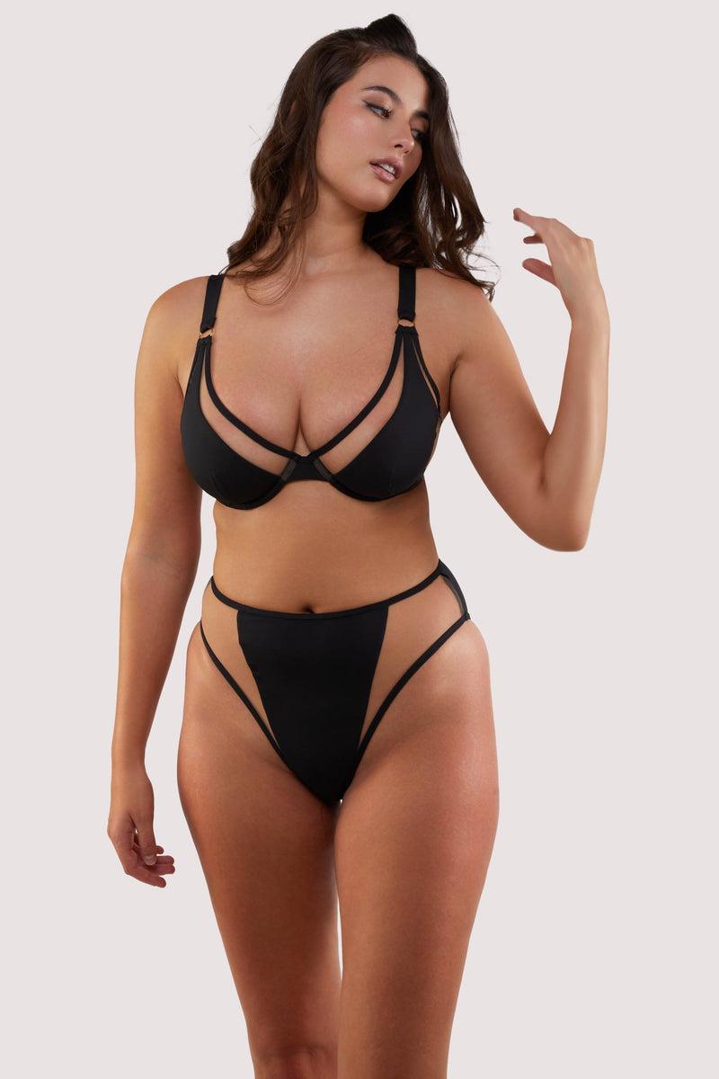Playful Promises Eloise Black High-Waist High-Leg Bikini Bottoms With Nude Inserts